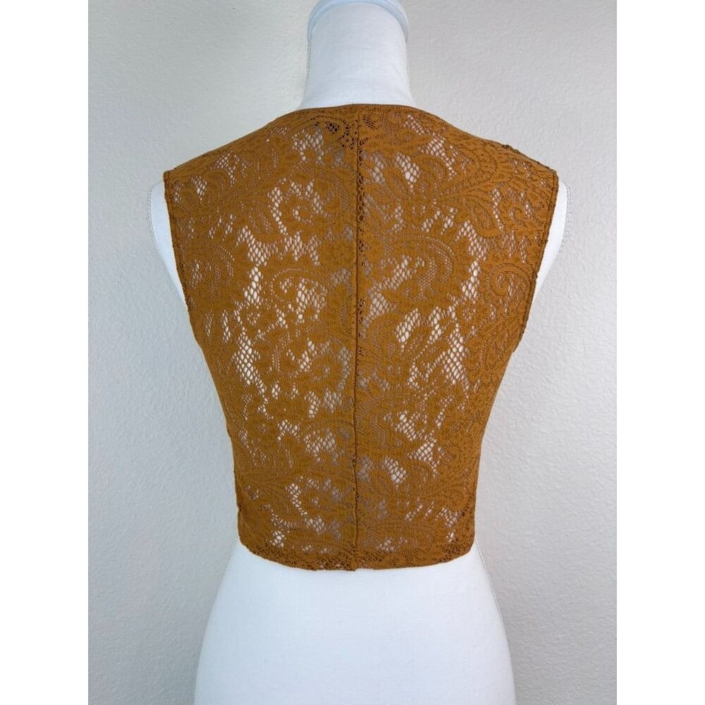 Urban Outfitters Mustard Lace Hook-Front Crop Top - Picture 4 of 5